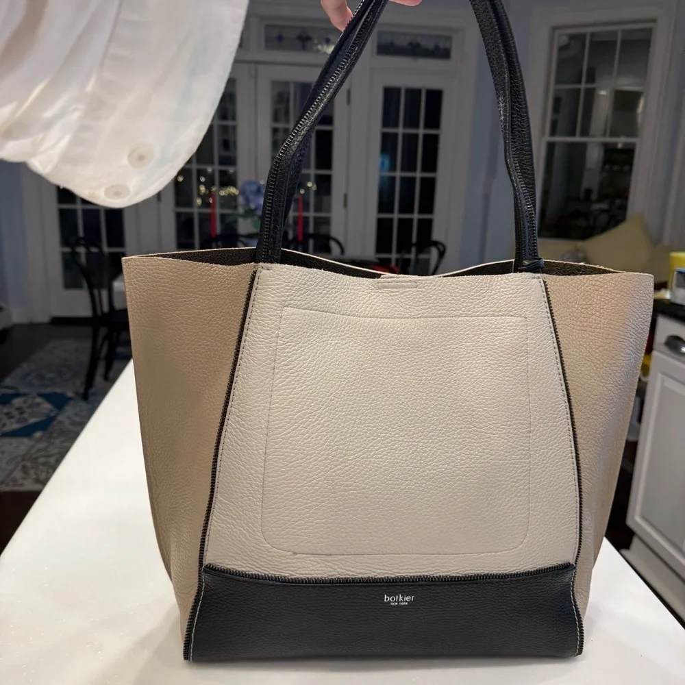 Botkier Tote Bag Soho Color-block Tan, Ivory & Black Pebbled Leather PRISTINE